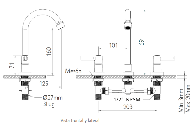 Mezclador Lavamanos Mesa 8″ Almaguer Ganso