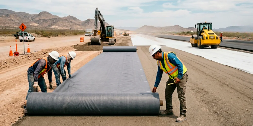 Instalación de geosintéticos en una obra vial